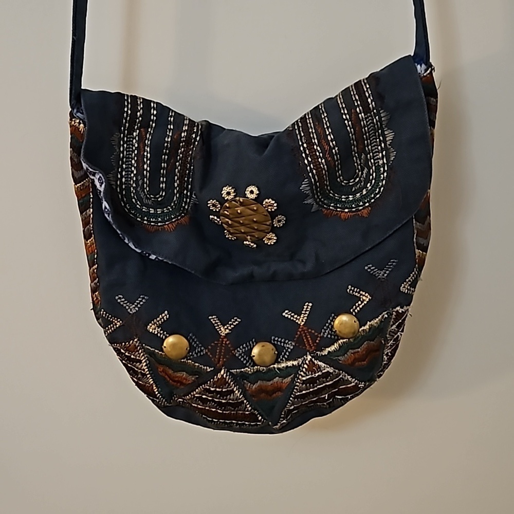 VTG EARTHBOUND Embroidered Brass Sequin Cloth Festival Crossbody Hippie Bag - Picture 4 of 13